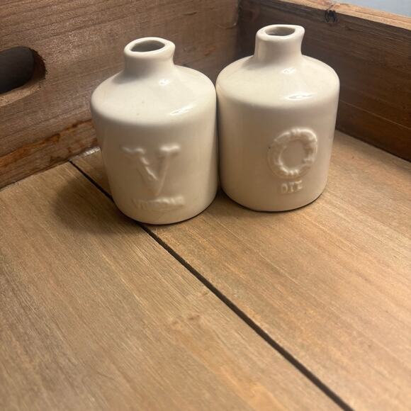 Pier One Other - Vintage Mid-Century Modern Pier 1 Imports Cream Ceramic Oil & Vinegar Bottles